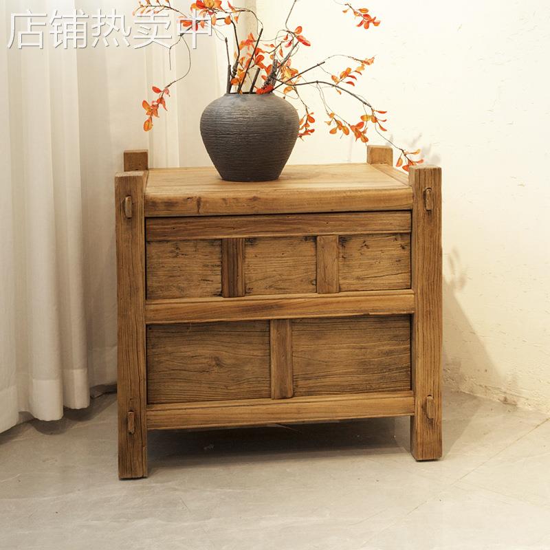 侘寂风床头柜实木沙发角柜中式收纳矮柜子小户型餐边柜子民宿家具