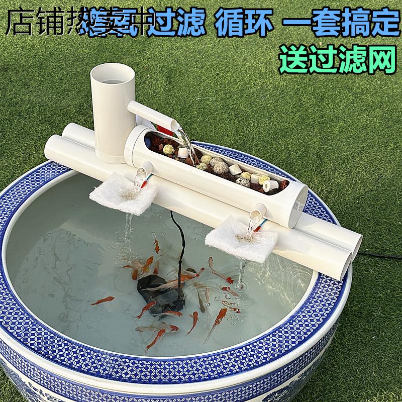 家用鱼缸小型喷泉流水系统过滤摆件水循环制氧三合一造景过滤设备
