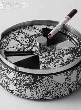 现代轻奢金属不锈钢皮革烟灰缸样板间办公室客厅高级感装饰品摆件