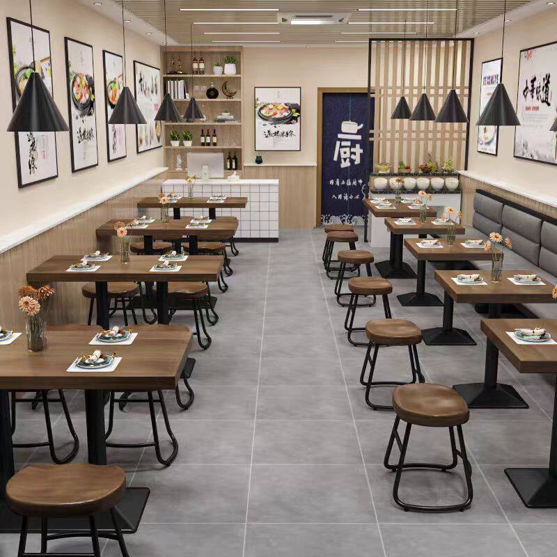 简约现代实木小方桌奶茶咖啡店单腿桌子面馆咖啡厅餐厅餐桌椅组合