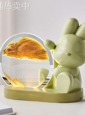 创意树脂小兔流沙画夜光摆件卡通可爱兔子小夜灯装饰品软装送礼品