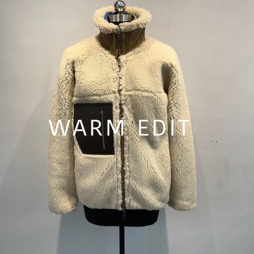 羊羔毛真皮拼接立领短外套