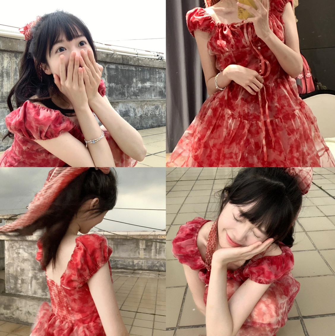 红色碎花裙子连衣裙收腰蓬蓬裙女2025夏季新款甜美公主裙仙女裙