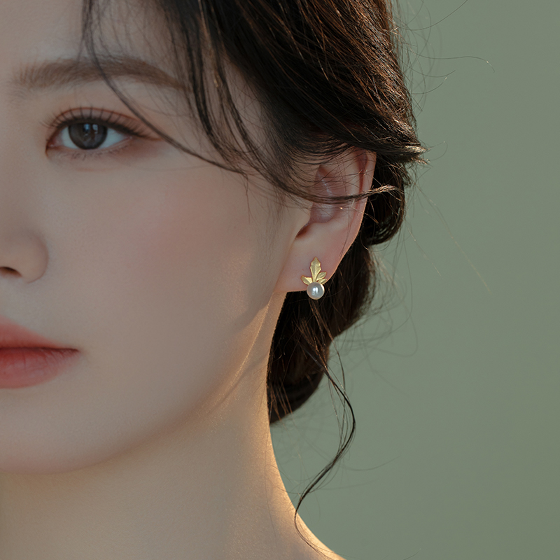 小众树叶施家珍珠耳钉