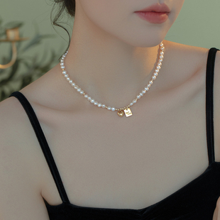 Goodluck幸运许愿牌爱心天然巴洛克淡水珍珠项链颈链小众设计ins