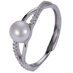 莫比乌斯环 极强光天然淡水珍珠纯银戒指高级感时尚礼物女可调节