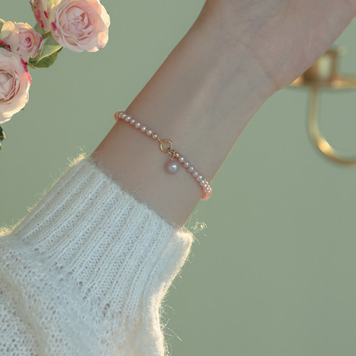 天然淡水珍珠粉紫色手链闺蜜礼物