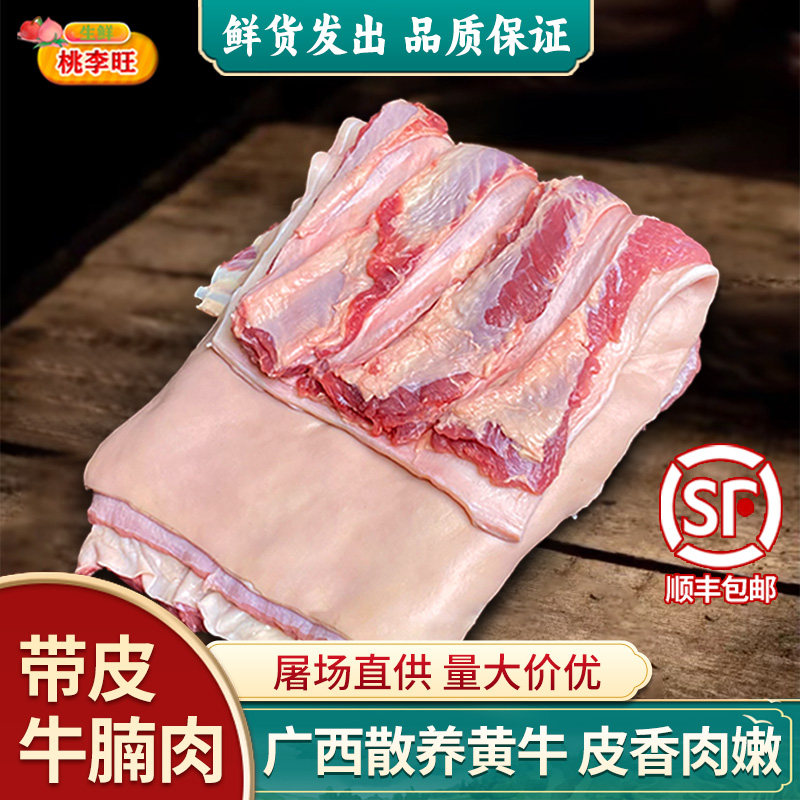 新鲜带皮牛肉5斤 广西散养带皮牛五花腩肉带皮黄牛肉肚腩肉肋排肉