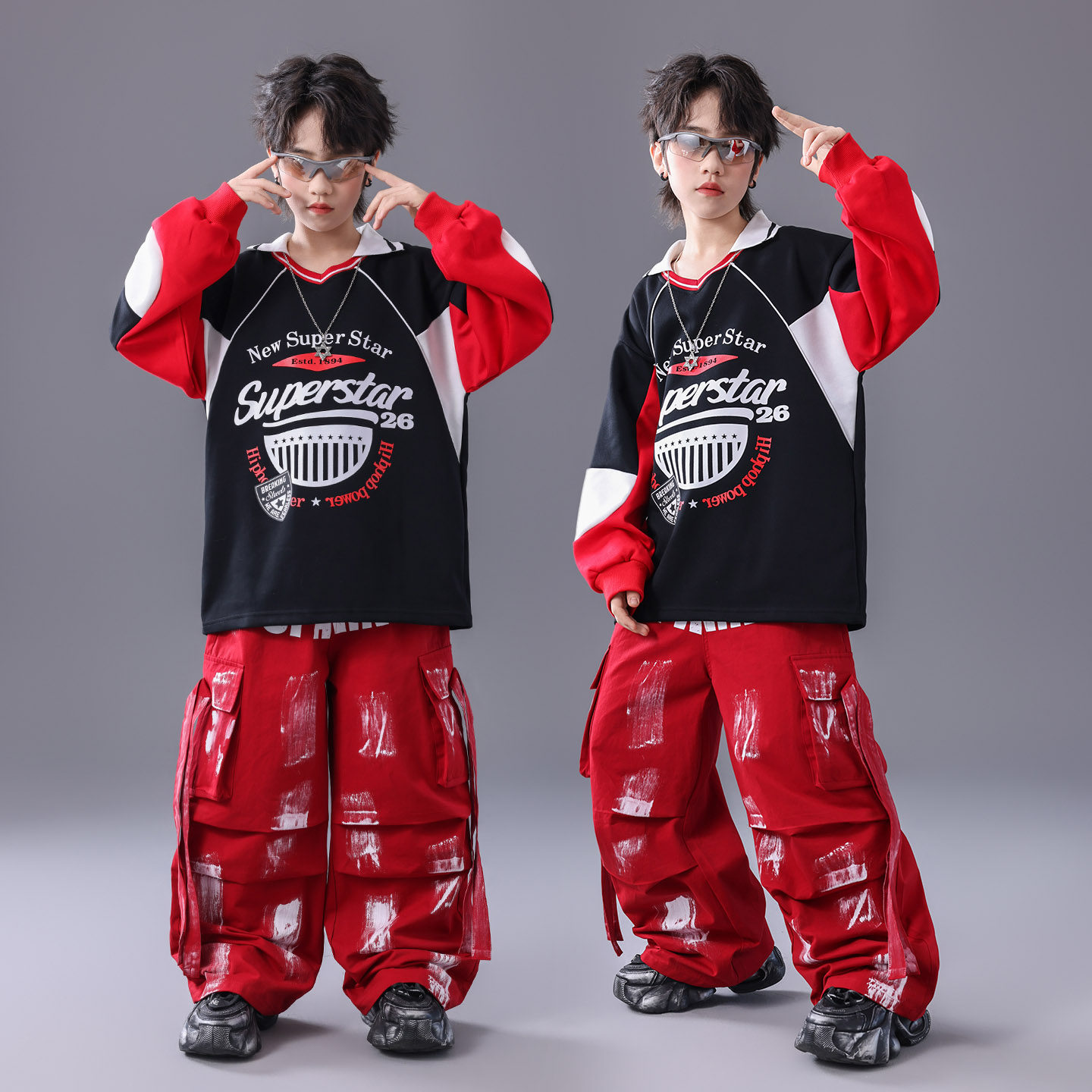 街舞儿童潮服男童嘻哈演出服少儿hiphop套装秋冬小学生运动会服装