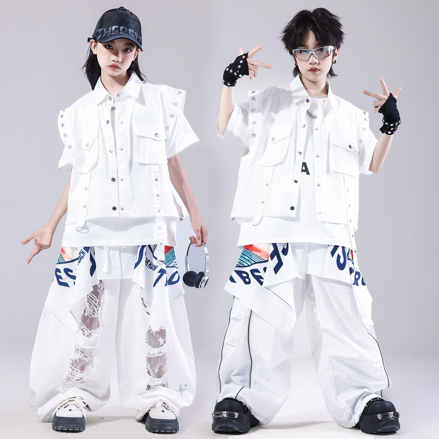儿童嘻哈街舞演出服少儿hiphop马甲套装女童六一男童架子鼓服装潮