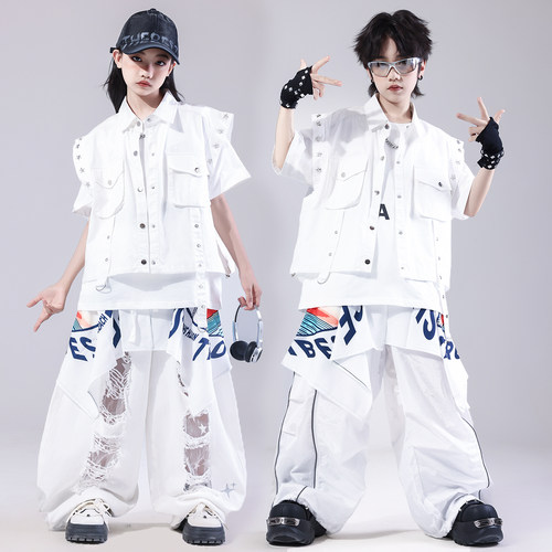 儿童嘻哈街舞演出服少儿hiphop马甲套装女童六一男童架子鼓服装潮