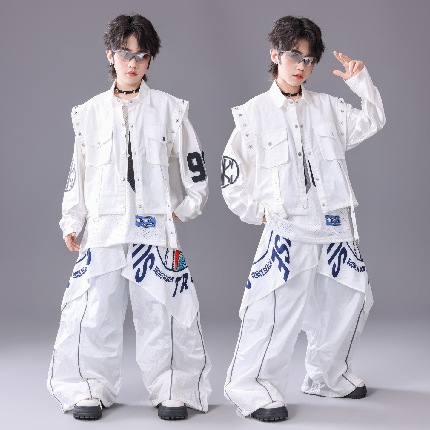 儿童街舞潮服男童嘻哈表演炸街潮牌酷帅hiphop女童爵士舞演出服装