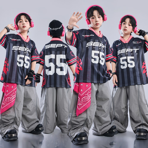 儿童hiphop街舞演出服男童套装少儿嘻哈架子鼓表演服装男孩潮牌夏