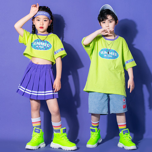 六一儿童啦啦队演出服女童爵士舞服装男童街舞套装嘻哈潮走秀表演