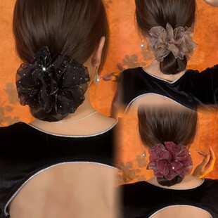 2026新款 气质水钻大肠发圈超大蓬松丸子头发饰皮筋女扎头头绳发绳