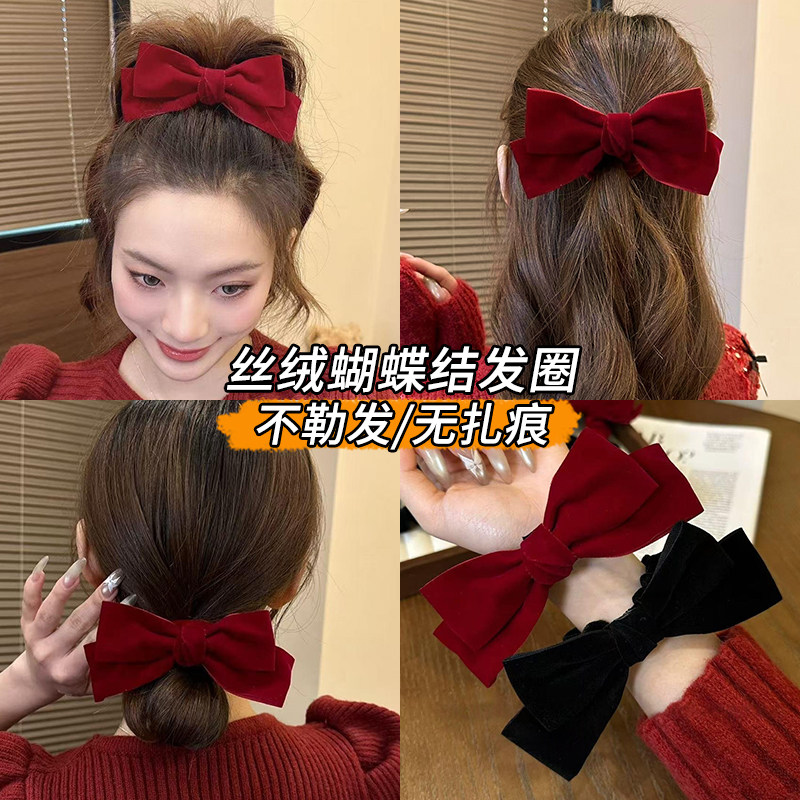 新年红色丝绒蝴蝶结小肠发圈皮筋女扎头头绳高马尾发绳丸子头发饰,饰品/流行首饰/时尚饰品新,发饰,淘宝优惠券,粉丝福利购,淘宝优惠卷