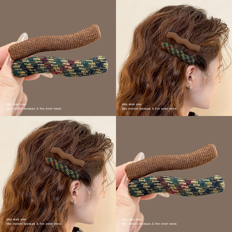 毛呢格纹波浪发夹女2025新款高端