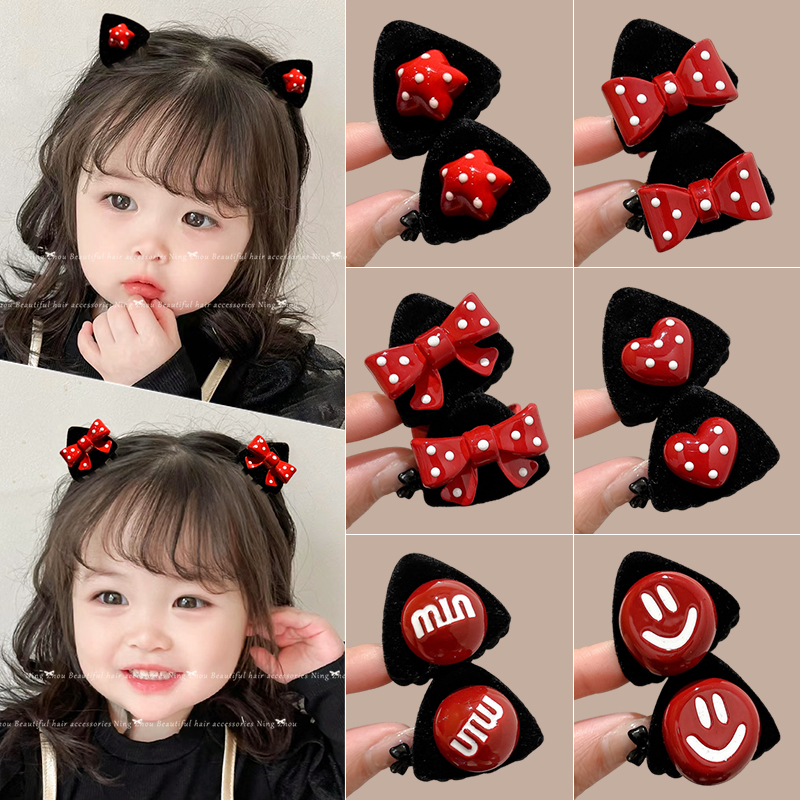 安可拉红猫耳头饰刘海碎发夹女秋冬可爱儿童公主头小抓夹前额发卡