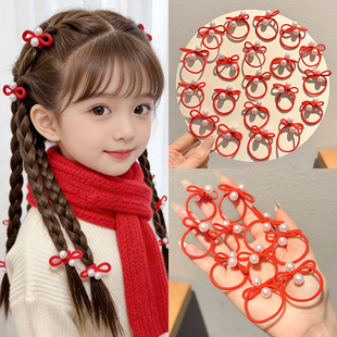 新年红色头绳珍珠蝴蝶结发圈女儿童皮筋不伤发高弹力发绳过年头饰