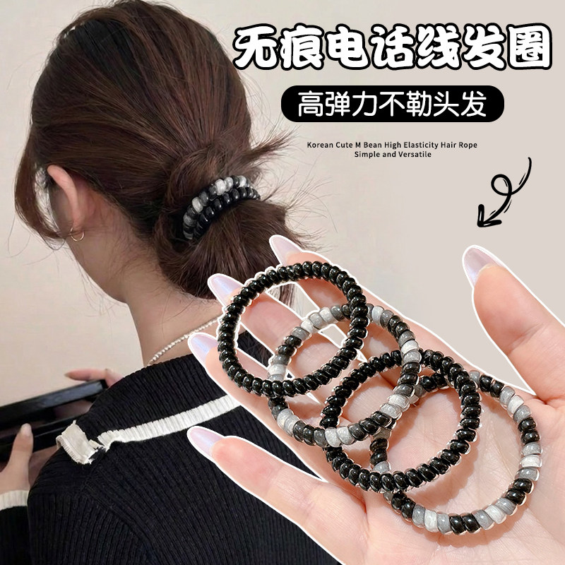 皮套女头绳细电话线发圈黑色扎头发皮筋高弹力马尾发绳丸子头发饰