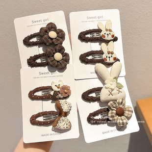 秋冬针织毛线儿童发夹女孩刘海侧边夹前额碎发bb夹小女孩发饰发卡