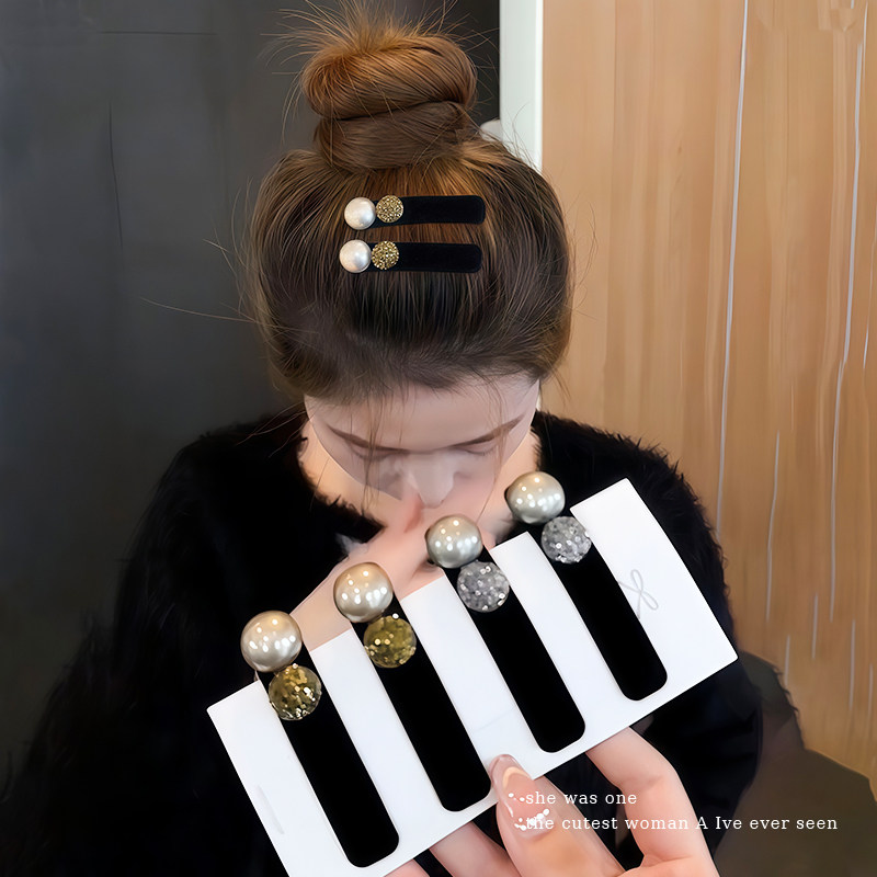 水钻珍珠丝绒发夹女士2026新款高端刘海侧边夹子头饰前额碎发发卡