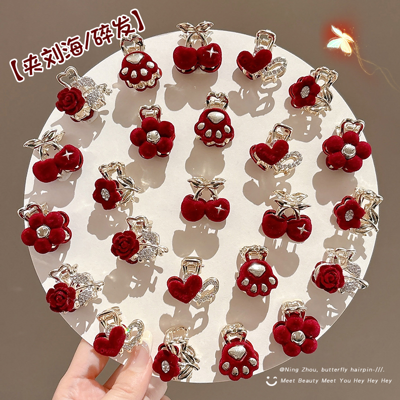 新年红色蝴蝶结发夹刘海侧边夹