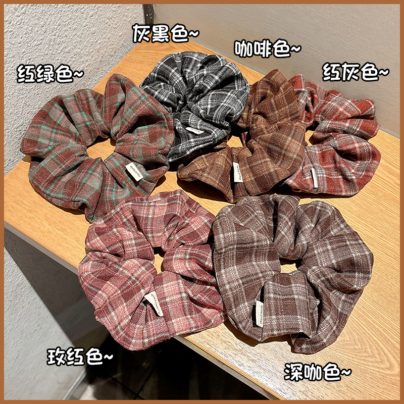 韩系巨好看格纹大肠发圈女秋冬