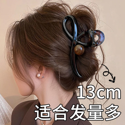 头发抓夹女大号后脑勺高级感珍珠发夹发量多盘发鲨鱼夹子头饰发卡