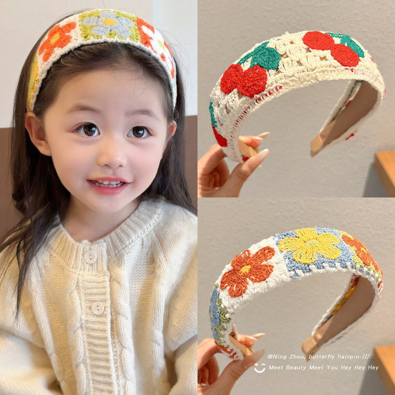 儿童针织刺绣毛线发箍女