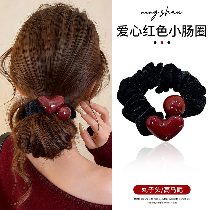 新年红色爱心珍珠小肠发圈橡皮筋扎头头绳高弹力发绳丸子头发饰女,饰品/流行首饰/时尚饰品新,发饰,淘宝优惠券,粉丝福利购,淘宝优惠卷