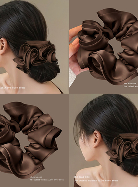 巨好看咖色缎面丸子头大肠发圈皮筋女扎头高级感头绳头花头饰发饰