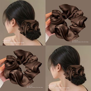 巨好看咖色缎面丸子头大肠发圈皮筋女扎头高级感头绳头花头饰发饰