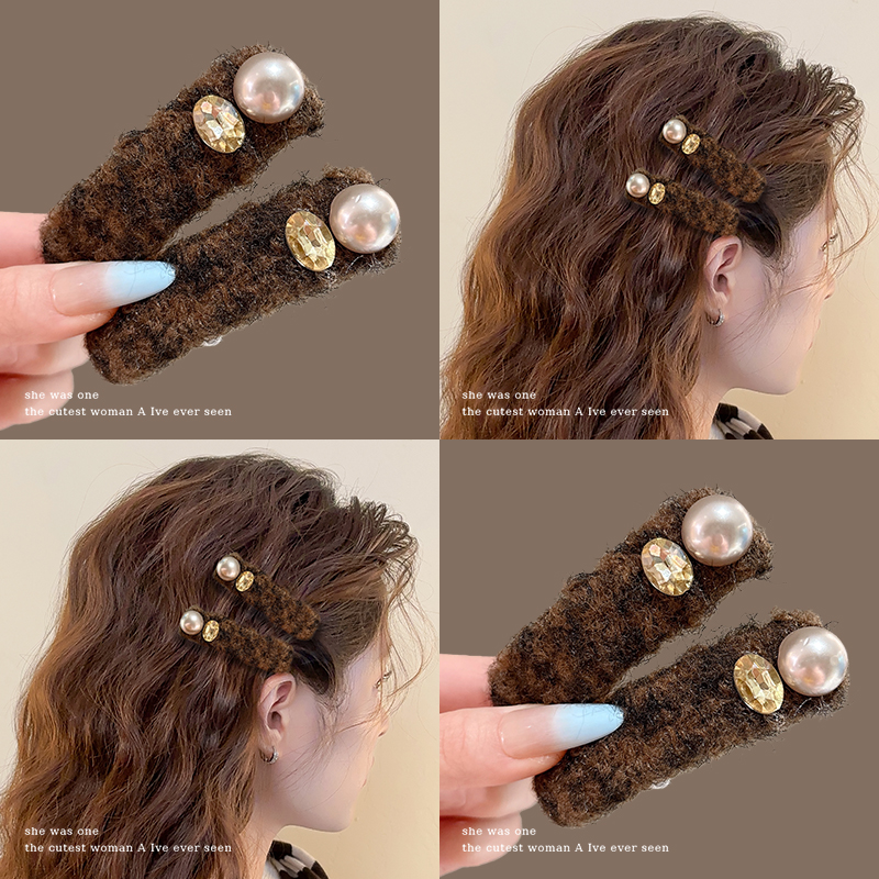 毛绒珍珠发夹高级感刘海侧边夹