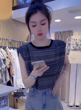复古条纹撞色短袖t恤女2026新款夏季小个子独漂亮巨好看上衣0505k