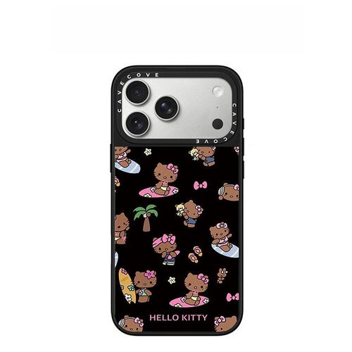 caset1fy联名新款黑皮HelloKitty豹纹凯蒂猫iPhone18promax壳适用于苹果17pro可爱16卡通15磁吸全包防