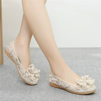 Новый стиль, старые пекинские тканевые туфли, женские туфли на плоской подошве небольшого размера, дышащие кружевные женские туфли, летние удобные универсальные туфли-шапочки с мягкой подошвой
