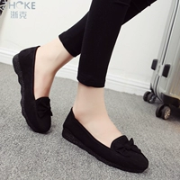 Весенне-осенняя тканевая обувь Old Beijing. Женская обувь. Удобная рабочая обувь на плоской подошве с мягкой подошвой. Женская черная модная повседневная обувь. Туфли в горошек.