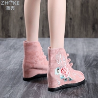 Женская обувь с вышивкой, новинка 2023 года, весенне-осенние женские сапоги с вышивкой в этническом стиле, одинарные сапоги в стиле ретро с внутренней пряжкой, танцевальная обувь