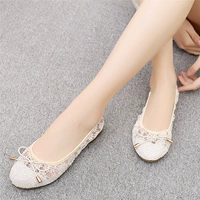 Летние новые старые пекинские тканевые туфли, женские туфли на плоской подошве с дышащей сеткой, женская обувь с полыми кружевами, универсальные туфли-шапочки в Корейском стиле