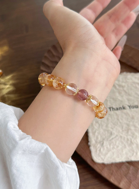 原创天然黄水晶招财暴富手链