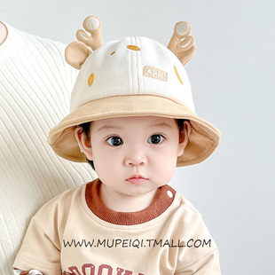 宝宝帽子秋冬鹿角可爱保暖加厚男童女童婴儿灯芯绒春秋韩版防风帽