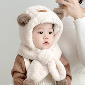 宝宝帽子秋冬男女童毛绒围脖儿童帽子围巾一体婴儿帽冬季 护耳保暖