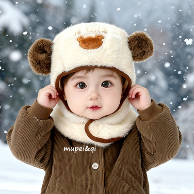 慕佩奇宝宝冬季毛绒披肩帽保暖