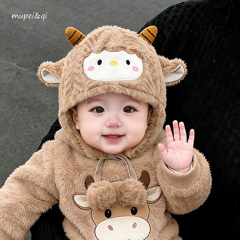 婴儿小羊毛绒护耳帽子秋冬季