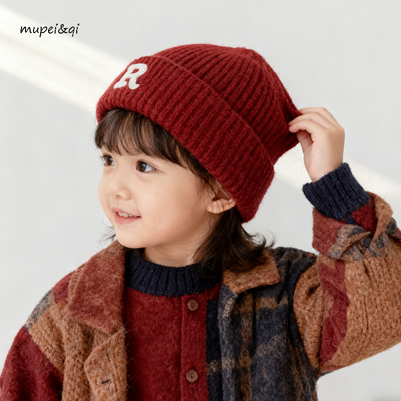 儿童毛线帽秋冬保暖套头帽男女童字母R标红色针织帽宝宝瓜皮帽子,童装/婴儿装/亲子装,帽子,淘宝优惠券,粉丝福利购,淘宝优惠卷