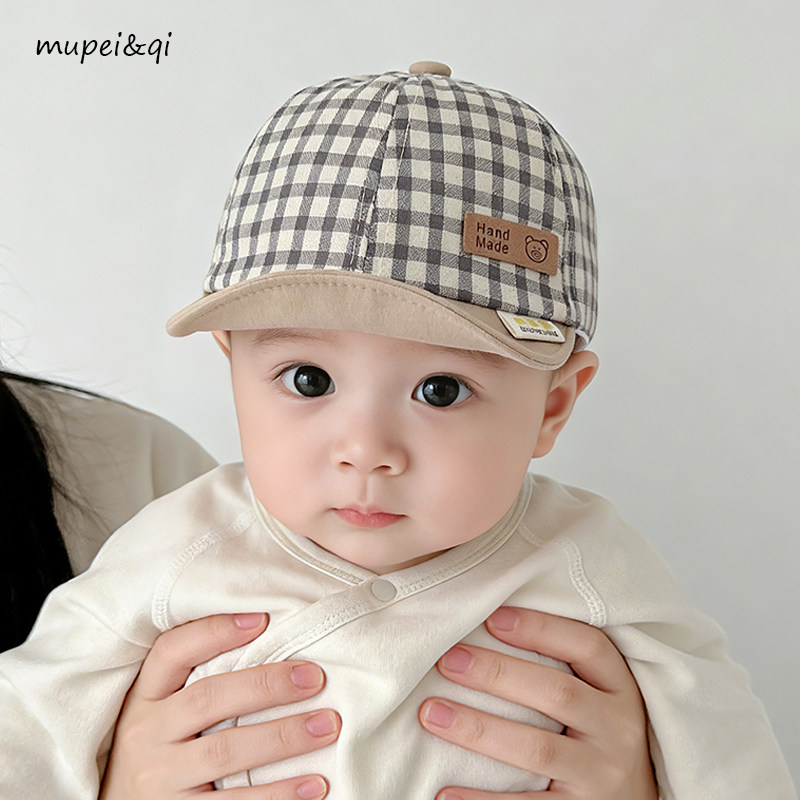 宝宝鸭舌帽春秋季男童韩版格子软沿翻边遮阳帽布帽防晒女婴幼儿薄