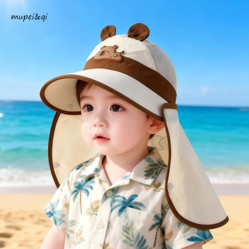 儿童防晒帽夏季大帽檐遮阳帽披肩
