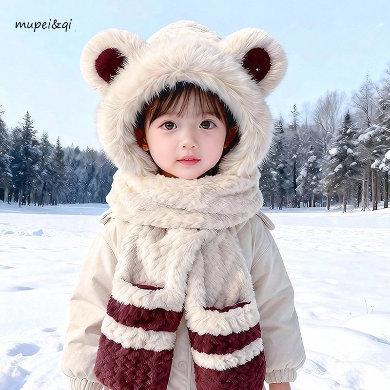 儿童帽子冬季帽子围巾手套一体三件套拼色男女童护耳宝宝防寒帽子,童装/婴儿装/亲子装,帽子,淘宝优惠券,粉丝福利购,淘宝优惠卷