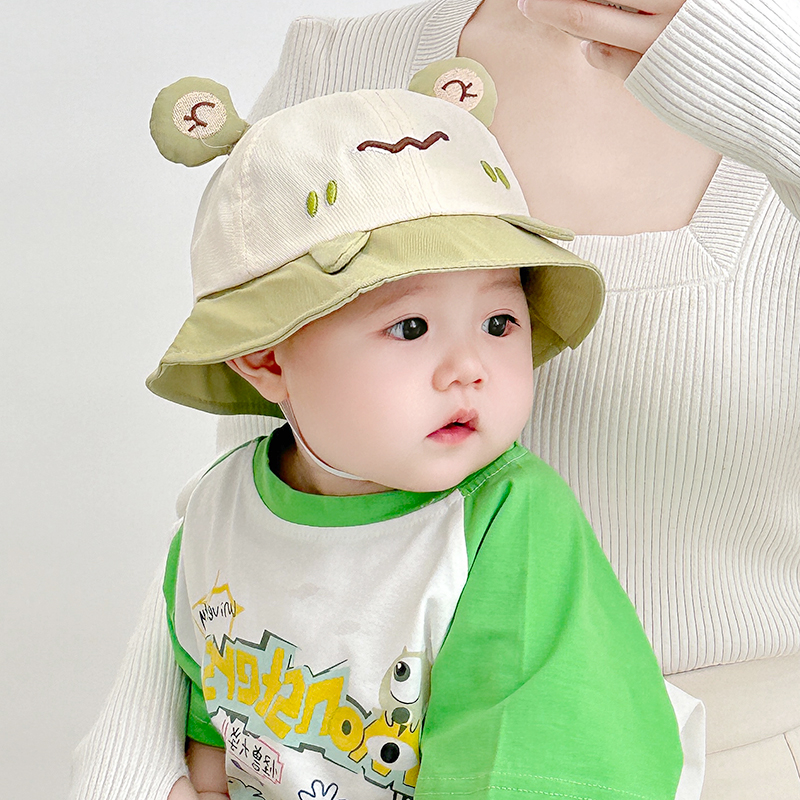 婴幼儿渔夫帽春秋季可爱青蛙韩版遮阳帽防晒男童女宝宝纯棉盆帽薄